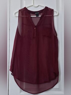 Wet Seal Burgundy Sleeveless Sheer V-Neck Chiffon Tank